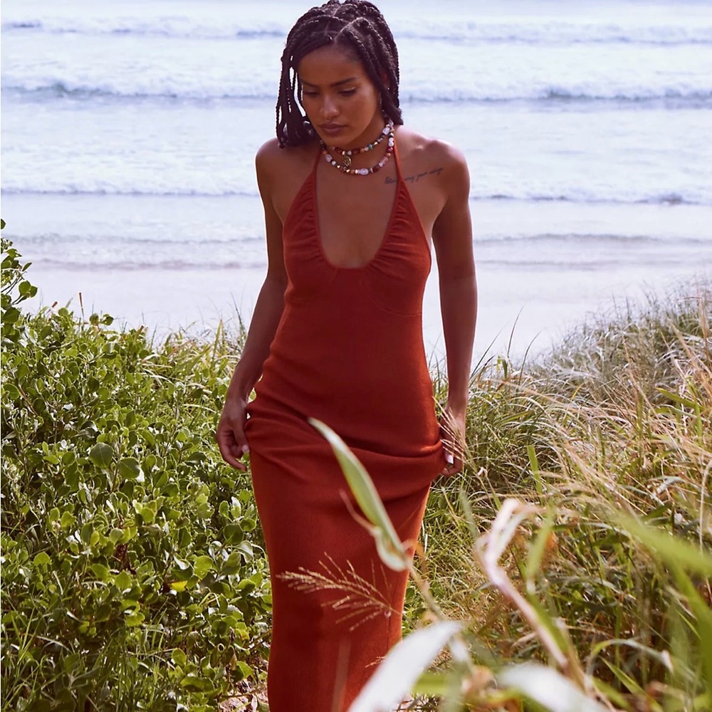 Free People Beach Honey Sweater Dress Terra Cotta - Medium